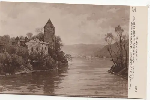 BF18406 j claverie la saone en hiver salon de par painting art front/back image