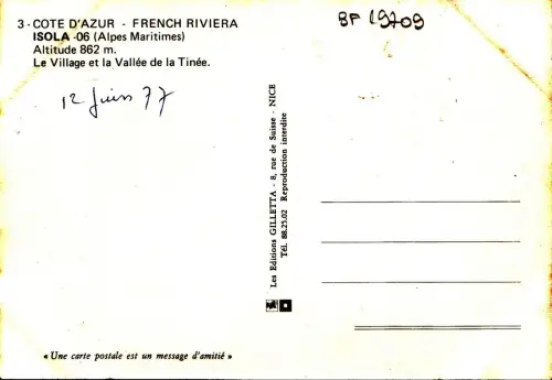 BF19709 isola a m le village et la vallee de la tinee france front/back image
