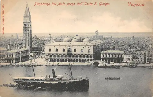B3858 Italien Venezia Panorama del Molo preso Isola S Giorgio Schiff Front/Back Scan