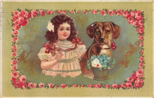 B2121 Jeune Fille avec un chien PPC 1914 Front/Back Scan