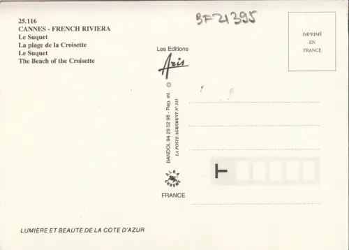 BF21395 cannes le suquet la plage de la croissete france front/back image