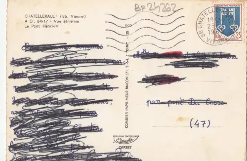 BF24262 chatellerault vienne vue aerienne le pont henri france front/back image