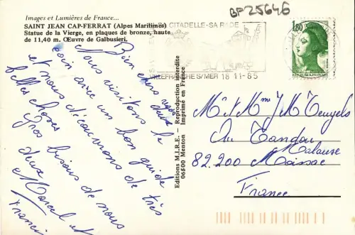 BF25646 saint jean cap ferrat a m statue de la vierge france front/back image