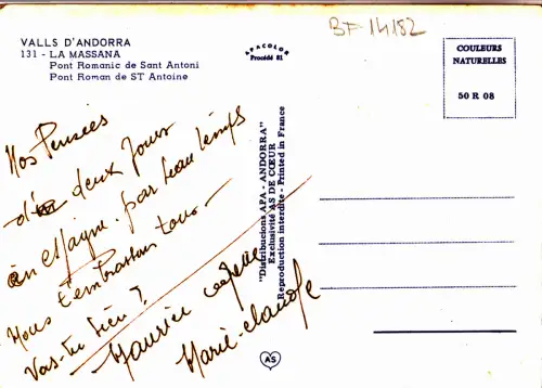 BF14182 valls d andorra la massana pont romanic de sant antion front/back image