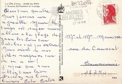 BF22077 juan les pins l avenue guillaumont et la plage france front/back image
