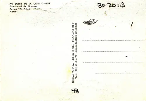 BF20113 principaute de monaco aerien france front/back image