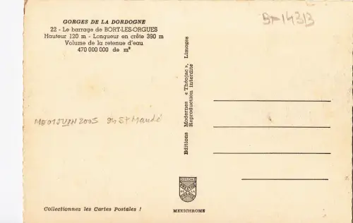 BF14313 le barrage de bort les orgues gorges de la dordo france front/back image