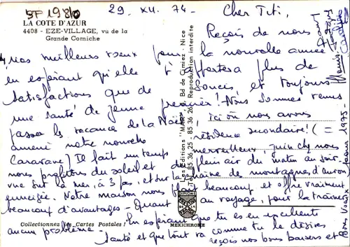 BF19810 eze village vu de la grande corniche france front/back image