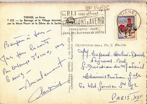 BF14026 tignes en hiver le barrage et le village france front/back image