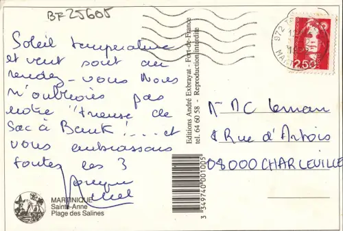 BF25605 martinique sainte annee plage des salines france front/back image