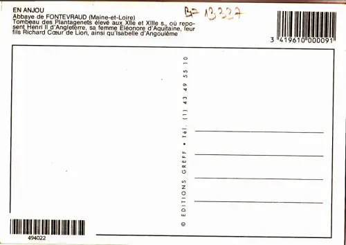 BF13337 abbaye de fontevraud m et l tombeau des plataen france front/back image