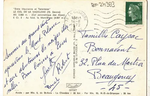 BF24393 le col de la madeleine savoie france front/back image