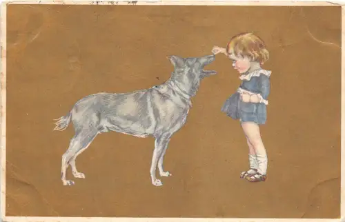 B2152 Enfant avec chien gebraucht 1923 Front/Back Scan