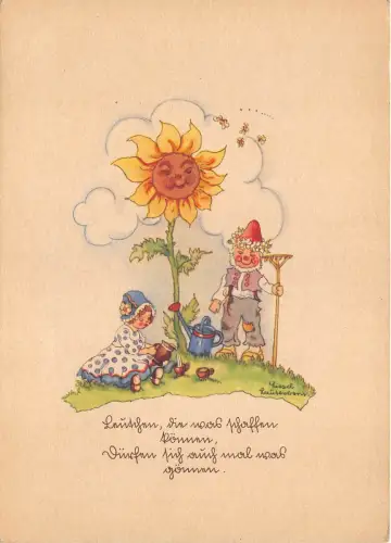 Lot136 Liesel Lauterborn Künstler signierte Postkarte Deutschland Comic Kinder Sonnenblume