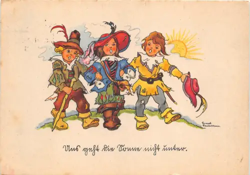 Lot136 Liesel Lauterborn Künstler signierte Postkarte Deutschland Comic Musketiere