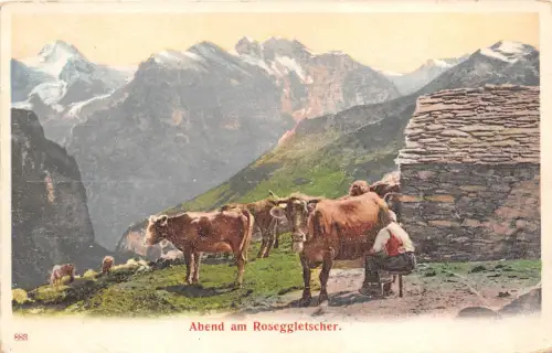 B4592 Abend am Roseggletscher avec vaches front/back scan