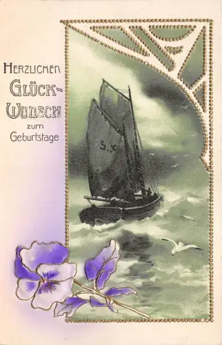 BG8978 Prägung Schiff Bateaux Blume Geburtstag Grüße Germany
