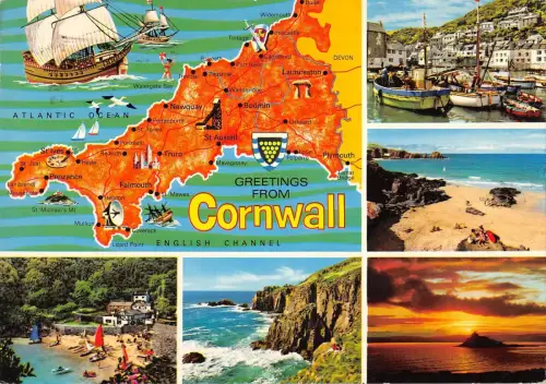 B100243 greetings from cornwall map cartes geographiques uk