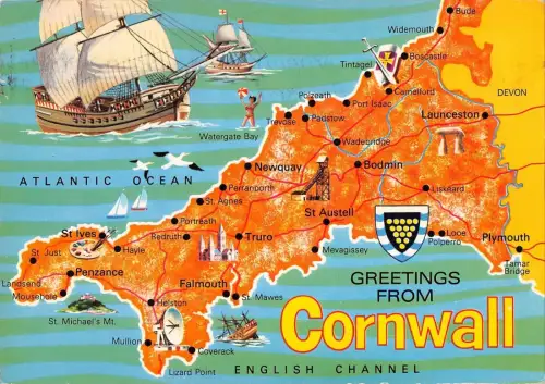 B101900 greetings from cornwall map cartes geographiques uk