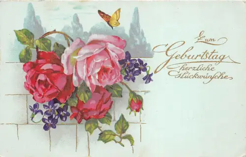 BG4500 Geburtstag Rose Blume Schmetterling Germany Grüße