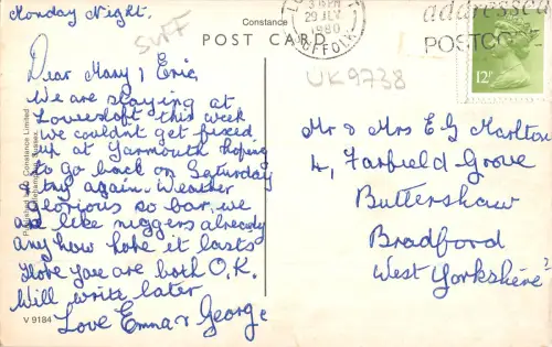 uk9738 greetings from loweroft uk