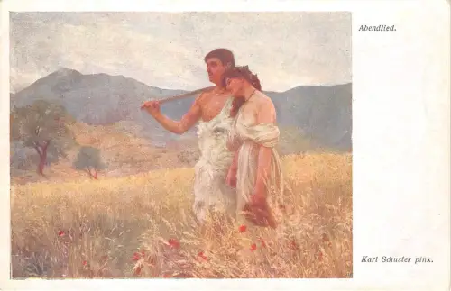 B62120 Kunst Reproduktion Karl Schuster Abendlied Gemälde Kunst Postkarte