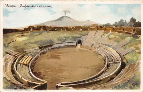 BF34511 Pompei Anfiteatro Gemälde Italien Front/Back Scan