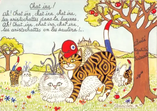 B98708 Katze Plausch Gemälde Frankreich Postkarte Animaux Tiere