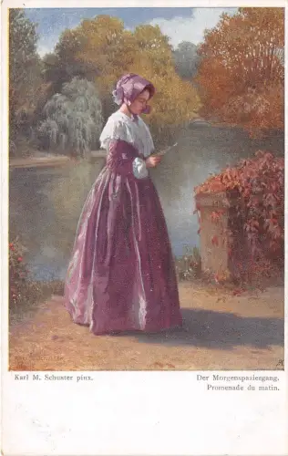 B62155 Kunst Reproduktion Karl Schuster Promenade du matin Gemälde Postkarte