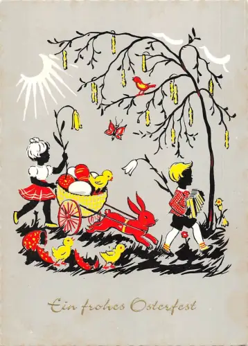 BR71827 Ostern Osterhase zieht einen Wagen mit Eierblume Germany