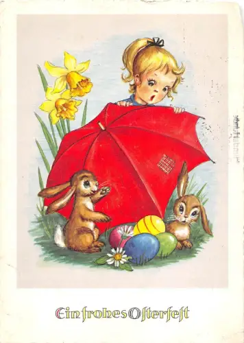B25872 Belle Illustration Pasques Ostern Lapin Hase Häschen Mädchen Filete