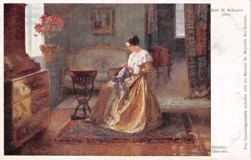 B62154 Kunst Reproduktion Karl Schuster Chez Soi Gemälde Postkarte