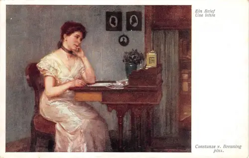B62153 Kunst Reproduktion Conatanze v Breuning Une lettre Gemälde Postkarte