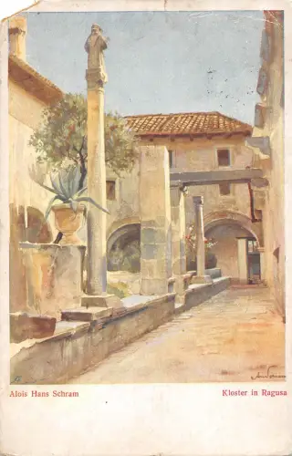 BR95306 Alois Hans Schram Kloster in Ragusa Italien Gemälde Postkarte Eckschnitt