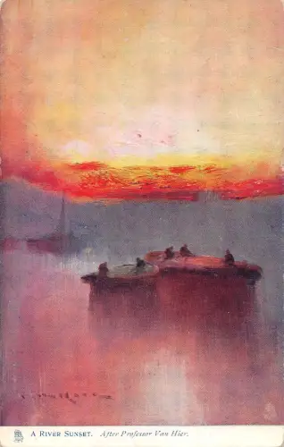 BR71331 Ein Fluss Sonnenuntergang nach Professor van hier Gemälde Postkarte Kunst