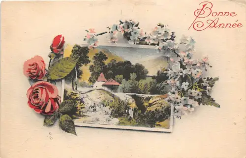 B39318 frankreich bonne annee neujahrsblume rose