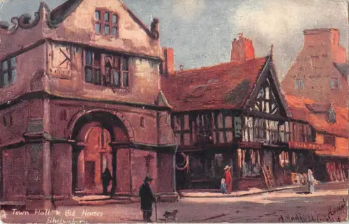 BR80649 Rathaus und alte Häuser Shrewsbury Postkarte Gemälde UK