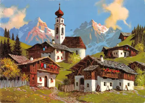 B109095 Bergdorf Kirche, Dorfhäuser Maisons Eglise