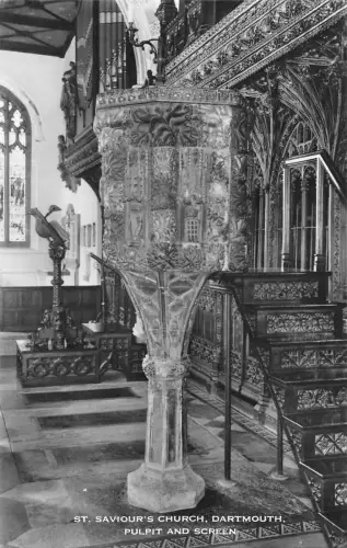 uk13600 st saviours church dartmouth pulpit and screen real photo uk
