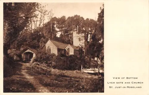 BR95722 st just in roseland view of bottom lych gate and church uk