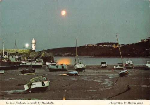 B102528 st ives harbour cornwall by moonlight ship bateaux uk