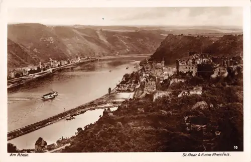 BG34603 ST Tor und Ruine Rheinfels am Rhein Schiff Echtfoto Deutschland