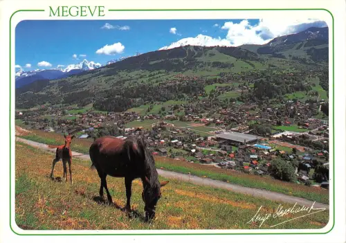 BT10388 Megeve vue generale de la station et le mont blanc Pferde Frankreich