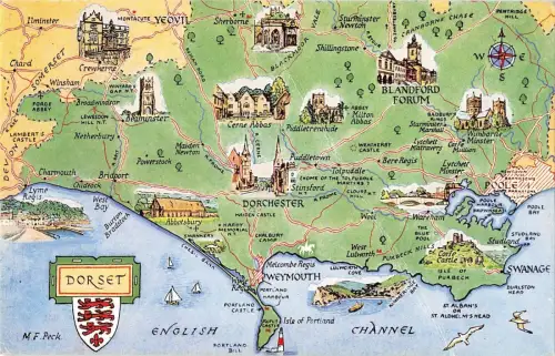 B101577 dorset map cartes geographiques uk 14x9cm