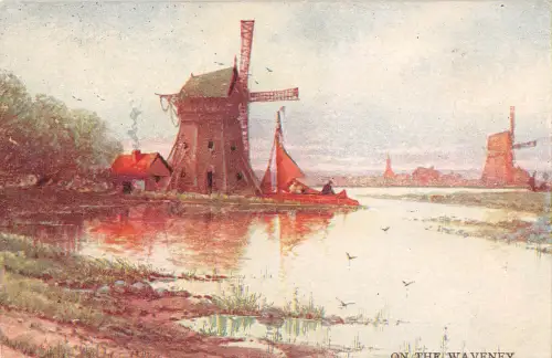 BR101463 auf der Welleney Windmühle Mühle Postkarte Gemälde UK