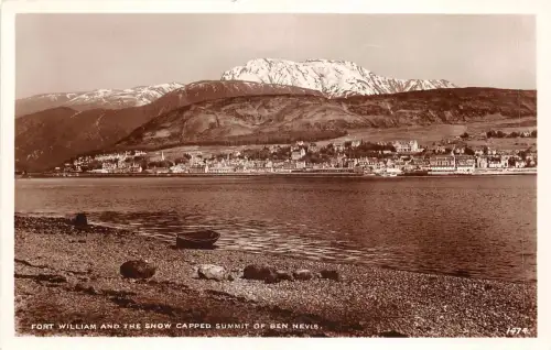 uk41394 fort william and the snow capped summit of ben nevis real photo uk