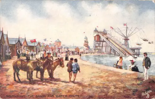 BR99760 Southport der Sand und die Wasserrutsche Postkarte Gemälde UK