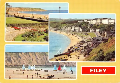 BR90774 Filey Gardens and Bay Yachts in Filey Bay UK