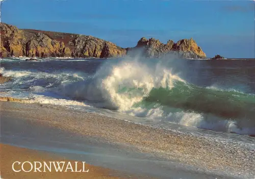 B97639 rough sea at porthcurno cornwall uk