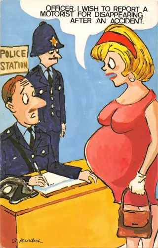 B98931 Frau schwanger auf Polizeistation c Murdeck Comics Humor am Meer